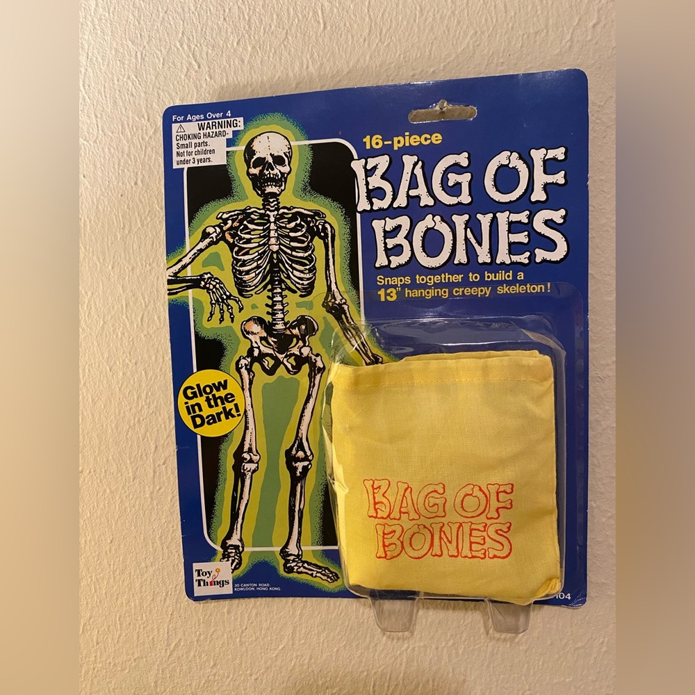 Bag Of Bones Toys N Things Version 1980's Vintage Toy Cut Crushed Card Skeleton